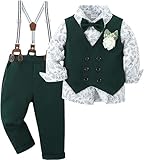 ZOEREA Baby Boy Gentleman Outfits Clothes Sets Infant Wedding Long Sleeve Formal Dress Shirt + Bowtie + Vest + Boutonniere + Suspender Pants Style 2 Green,4-5 Years