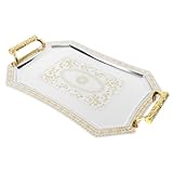 STOBAZA Vintage Serving Tray with Handle, Gold Stainless Steel Rectangular Serving Platters, Luxury Decorative Tray for Cosmetics Jewelry Tea Cakes Desserts, Fit Buffet Wedding Birthday Parties