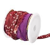 Sparkeads 5.47 Yards Recycled Sari Silk Ribbon Fabric Yarn Ribbon Tassel for Knitting DIY Sewing Crocheting Women Bracelet Macrame Craft Necklace Embroidery Christmas Decoration(Classic Color)