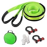 5 m Tow Rope Strap, 10 tons Heavy Duty Towing Rope Breakdown Recovery Strap with Shackles and Gloves, Reflective Tow Strap for Towing Car Off-Road and Other Vehicles