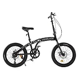 BSTSEL 20 Inch Folding Mountain Bike Road Bicycle for Adult Men and Women Teens, 7 Speed Gear, Portable Foldable Bike with Disc Brakes (Without Brackets, Black&Grey)