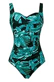 Aidotop Womens One Piece Swimsuit Tummy Control with Ruched Monokinis Tribal Swimsuits (9Geen Leaf, XXL)