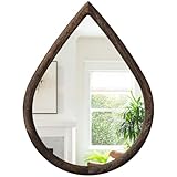 FEUFOAM Irregular Wall Mirror Wood Frame Rustic Teardrop Wall Mirrors Decorative Farmhouse Bedroom Bathroom Droplet Hanging Mirror Retro Brown