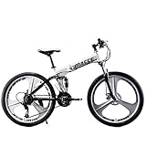 QWAXTRIW Adult Road Racing Bike 24Inch Folding Mountain Bike for Men Women 21 Speed Folding Bikes Full Suspension Disc Brake Cruiser Bicycles Trek MTB, Three Knife Wheel