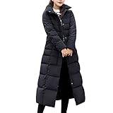 Women Thickened Long Down Jacket Hooded Maxi Winter Puffer Outerwear Parka Coat with Belt (16, Black)