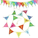 Happy Birthday Fabric Rainbow Banner, Double Sided Triangle Tassel Bunting 4.2M Party Decor for Kids Girls Boys Birthday, Camping Tent Bedroom,Decorations-Multicoloured