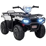 HOMCOM 12V Electric Quad Bike for Kids, Ride-On ATV Car w/Forward, Reverse Functions, Music, LED Headlights, for Ages 3-5 Years - White