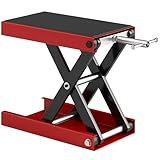 DURHAND 500KG Motorcycle Lift Scissor Jack, Height Adjustable Motorbike Stand with Anti-Slip Wide Deck, Heavy Duty Steel Motorbike Repair Lift Hoist Stand for Home Garage, Red