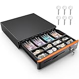 Tera Auto Open Cash Register (with 6 Keys) Till Drawer Box 4 Bill 8 Coin Cash Drawer 41 x 41 x 10 cm for POS System Removable Coin Compartment 12V RJ12 Key-Lock Media Slot for Shops Businesses 405R