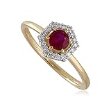 Gemondo 9ct Yellow Gold 0.48ct Ruby & Diamond Halo Engagement Ring Size: N