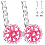 Youyijia 2 Pack Cycling Training Wheels Mute Flash Kids Bike Stabilisers Support Wheels for 12 14 16 18 20 Inch Bicycle Pink