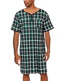 Sykooria Mens Nightshirt Short Sleeve Pajama Top Nightwear Henley Shirt Button Down Sleepwear Lightweight Cotton Soft Nightgown for Home Hospital(Green,M)
