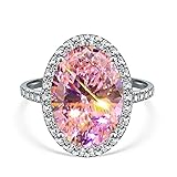 ASFKIPMF 925 Sterling Silver Shiny Full Diamond Brilliant Elegant Round Cut Pink Topaz Cocktail Engagement Rings for Women Cubic Zirconia Rings Pink Cubic Zirconia Anniversary Promise Rings Size O