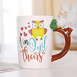 LOZACHE 3D Owl Coffee Mug, Cute Owl Gifts for Women Lady Girls Friends Novelty Birthday Present, 420ml (Owl)
