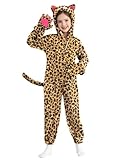 ESHOO Black Cat Costume for Girls Kids Halloween Costumes Leopard Print Onesie Cheetah Jumpsuit Cat Costumes for Kids Girls Boys 3-10 Years