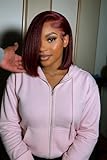 99J Burgundy Short Bob Wig Human Hair 13x4 Straight Lace Front Wigs Glueless 180 Density Pre Plucked Baby Hair Brazilian Remy Colored Hair Transparent Frontal Wigs for Black Women