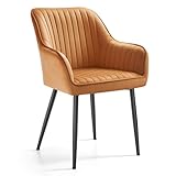 SONGMICS Dining Chair, Kitchen Chair, Velvet Armchair, Upholstered with Armrests, Max. Load 120 kg, Metal Legs, for Dining Room, Lounge, Caramel Brown and Ink Black LDC087KN01