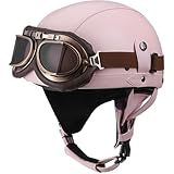 JYDQM DOT Approved German Style Vintage Half Helmet with Goggles - Lightweight 3/4 Open Face Motorcycle for Men Women Adults Retro Design Cruiser/Scooter/Moped/Chopper/Vespa Riding(D,Small)