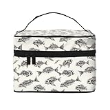 Skeleton Fish Fossil Print Makeup Bag Toiletry Bags, Cute Cosmetic Bags for Women, Large Travel Make Up Organizer Bag