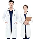 MINGHAM Lab Coats for Men and Women, Laboratory Coats, Workwear, Laboratory Protective Clothing, Long Sleeve Work Wear, White, XL