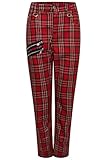 Ro Rox Unisex Tartan Trousers Straight Leg Plaid Check Pants, Emo Punk Clothing Gothic Clothes for Men and Women, Red, 38W