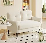 Domusensus 2 Seater Sofa, 123CM Modern Small Sofas, Comfy Couch with Spring Cushion, Velvet Two Seater Sofa With Wood Legs, Love Seat for Living Room, Small Couch for Bedroom, Beige