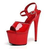 WUXIN H&P Women's 7 in Platform Sandal Heels Ankle-Strap Sexy,7 in Pole Dance High Heel Platform,17 cm Exotic Platform Pole Dancer Heels Shoes Stiletto, Red, 5.5 UK