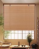 FoundGo Bamboo Blinds No drilling, Width x Height 80x120cm Retro Wooden Blinds Roman Bamboo Roll Up Curtain Light Filtering Shades for Windows, Indoor