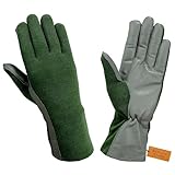 Bantoro Crafts Nomex® Heat-Resistant Work Gloves with Leather Palms & Extended Cuff – Industrial Safety Gloves for High-Temperature Environments – Green & Black (S to XL) (Green, Medium)
