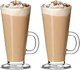 Latte Glasses Tea & Coffee Cups Pack of 2-270ml Temperature Resistant Hot Drink Cafe Mugs with Handle Ideal for Milk Juice Ice Cream Latte, Cappuccino, Espresso and Hot Chocolate