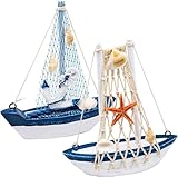 2 PCS Mini Sailboat Decor, Wooden Miniature Sailing Boat Model, Nautical Theme Decoration for Bathroom