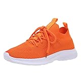 Women's Sneakers Fashion Lightweight Breathable Sports Shoes for Spring Summer Comfortable Flat Bottom Woven Mesh Lace Up Design (Orange, 7)