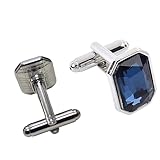 2 Pack Blue Sapphire Crystal Cufflinks For Men, Classic Square Silver Cufflinks, Luxurious Groom Cuff Links Mens Wedding and Business Shirt Accessories, Elegant Mens Cuff Links Set