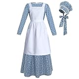 NSPSTT Prairie Dress Women Pioneer Dress Colonial Costume Women Amish Old Fashioned Floral Dresses, Navy Blue-suit, X-Large