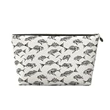 Skeleton Fish Fossil Print Makeup Bag, Cosmetic Travel Toiletry Bag for Women, Cute Leather Makeup Pouch Organizer