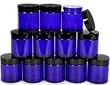 Vivaplex, 12, Cobalt Blue, 4 oz, Round Glass Jars, with Inner Liners and Black Lids