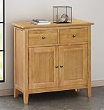 Hallowood Furniture Aston Oak Small Sideboard with 2 Drawers & Cupboard, Wooden Storage Cabinet with Adjustable Shelves, Ideal Sideboards for Living Room, Bedroom & Hallway