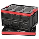Tuevob 2 Pack Collapsible Storage Boxes Shelf Crates 30L Lidded Storage Bins Plastic Tote Storage Box Container Stackable Folding Utility Crate Clothes Book Snack Shoe Grocery Holder Organizer-Black