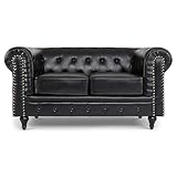 Bravich Leather Chesterfield Sofa- Black. 2 Seater Settee, Faux Bonded Leather Vintage Couch. Living Room Furniture, Easy Clean. 2 Seater- 160cm x 90cm x 78cm