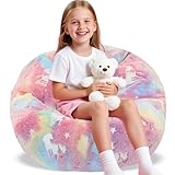 AmiCera Bean Bag Cover, Kids Bean Bag without Filling, Rainbow Unicorn Beanbags for Children, Flannel Comfortable & Safe Kids Sofa, Stuffed Animal Storage Baby Bean Bag Chair, Bedroom Furniture