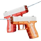 IGEAIIE Water Pistols for Kids, 2 Pack Mini Water Gun Toys Long Range 10M, Squirt Pistols for Boys Girls, Summer Outdoor Water Fighting Toys for Pool, Beach, Garden, Bath, Party Games (Red, Orange)
