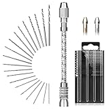 Mini Hand Drill Set with 20pcs Twist Bits 0.3-1.6mm, Linkstyle HSS Spiral Pin Vise Bit Hand Manual Push Drill Chuck for Delicate Manual Work, Electronic and Model Making, Drilling Holes, Wood Working