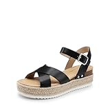 DREAM PAIRS Women's Stylish Platform Espadrille Wedge Sandals Round Toe Summer Causal Shoes Crisscross Band Adjustable Ankle Strap Buckle,Size 6,Black,DWUMPS2503