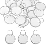 PATIKIL 3cm Metal Rim Key Tags 25 Pack Blank Round Paper Tags Bulk Writable Keychain Identifiers with Split Rings for Car Door Drawer Key Luggage Pet, White