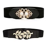 KAHOUI Wide Belts for Women, 2PCS Ladies Elasticated Belt, Ladies Belt, Women's Wide Elastic Belt Stretch Elasticated Waist Belts Cinch Belt Vintage Women Belts for Dresses (Black)