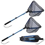 Matymats 2Packs Floating Fly Fishing Net, Foldable Fishing Landing Net with Telescopic Aluminum Handle, Lightweight Trout Landing Net for Salmon Carp, Fish-friendly Mesh, Fishing Gifts for Men