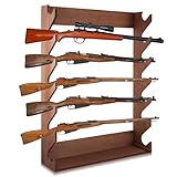 DoubleFill Gun Rack Storage Wooden Gun Rack Display Stand Wall Mount Indoor Holder for up to 7 Rifles or Shotguns Heavy Duty Wall Storage Display Rifle(Walnut Color)