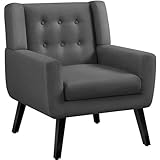 Yaheetech Tub Chair, Modern Button Tufted Armchair, Linen Fabric Sofa Chair for Living Room Bedroom Reading Nook, Dark Grey