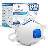 VEVOX® FFP3 Dust Mask - Set of 5 - Valved Face Masks - Respirator - Protection e.g. for Construction, Sanding, Spray Painting, Cleaning, Mould, Fine Dusts or Asbestos Particles