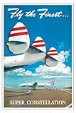 Fly The Finest Super Lockheed Constellation (Connie) - Vintage Airline Travel Poster by Frank Soltesz 1952 - Master Art Print (Unframed) 12in x 18in